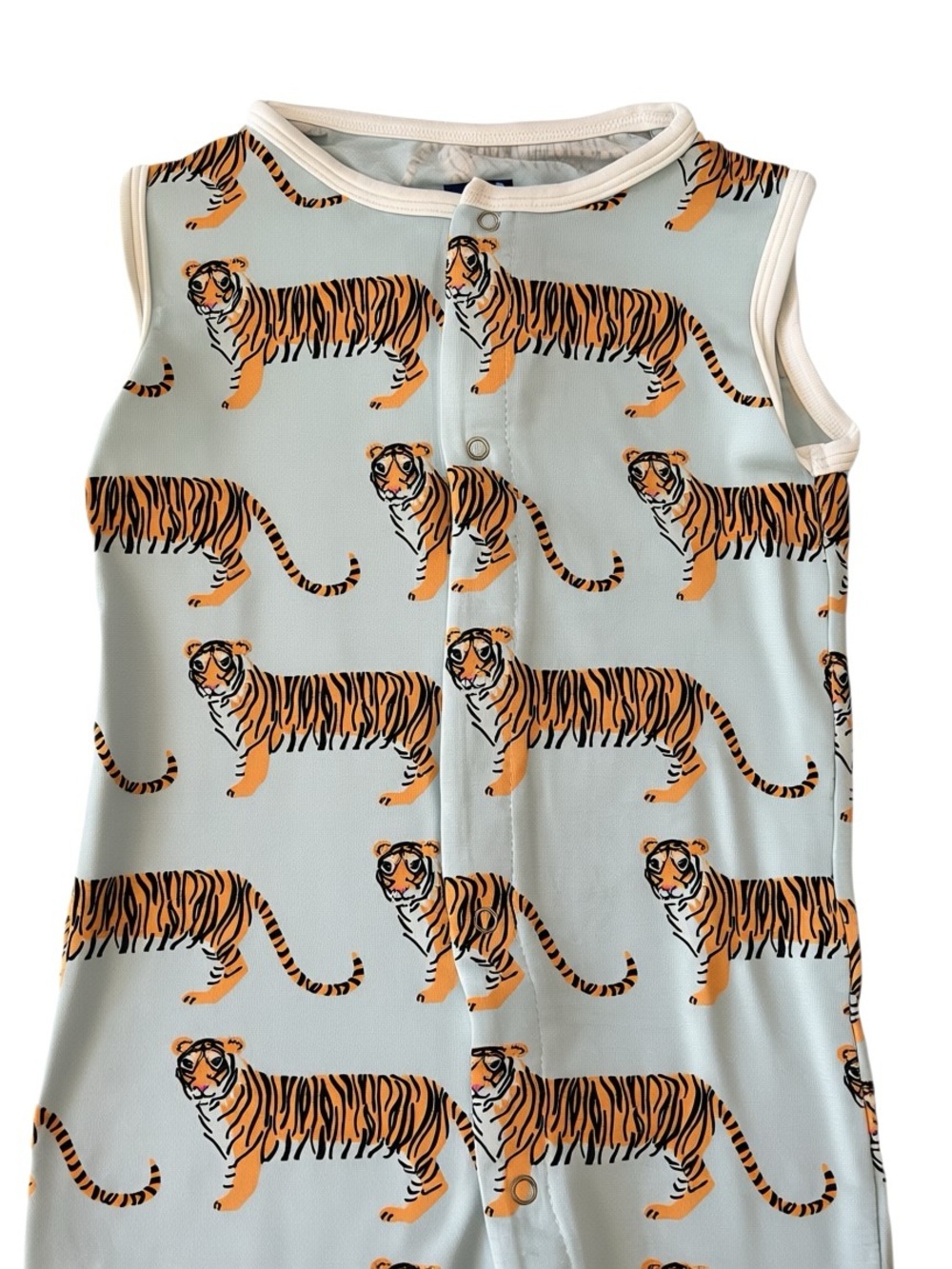 NWT Kickee Pants Bamboo Blue Tiger Print One-Piece Sleeveless Romper - Picture 2 of 3